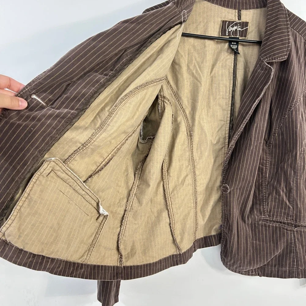 Brown Pinstripe Cotton Stretch Blazer 18/20 Academia Preppy Workwear Venezia